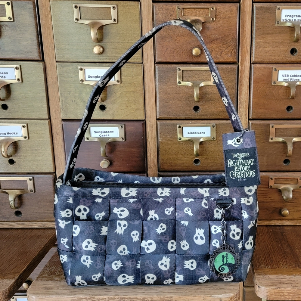 Harveys Disney Couture Seatbelt Bag Nightmare Before Christmas Skulls Baguette